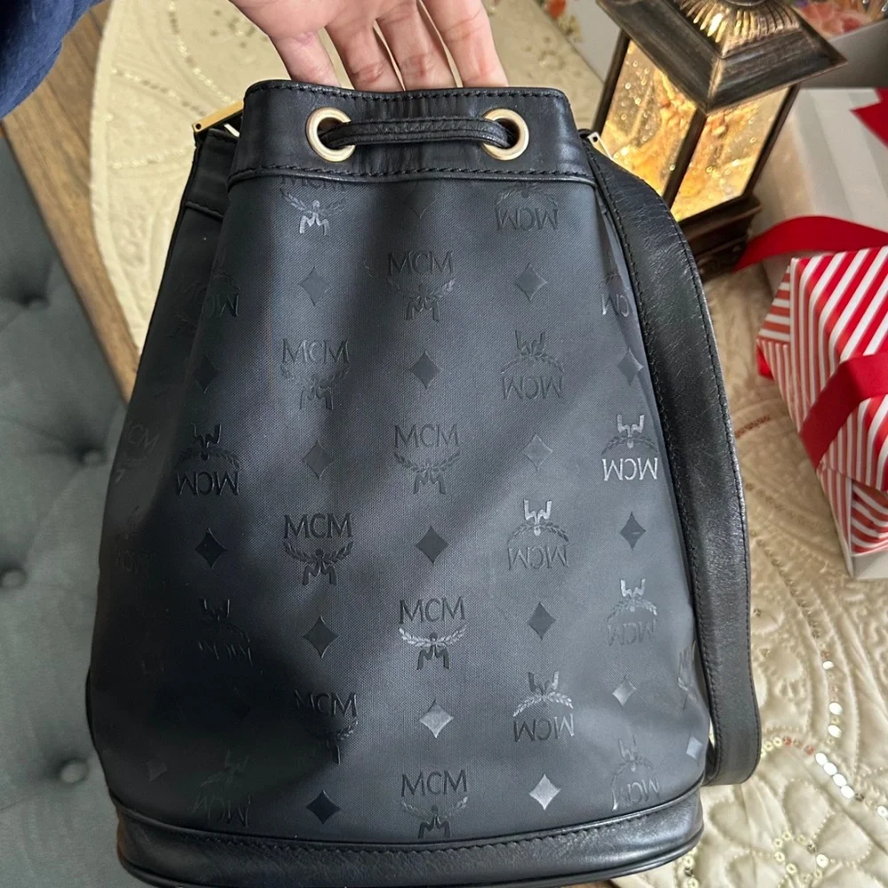 Vintage MCM Black Canvas/Leather Bucket Bag - Picture 10 of 16